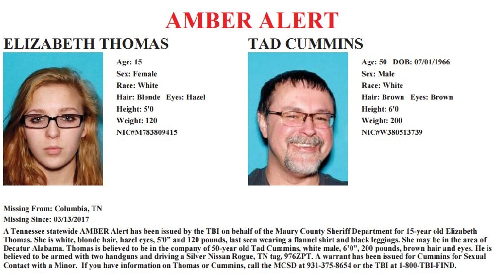 Man offers Tennessee AMBER Alert teen 10K if she can escape, come home