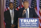 Former Republican presidential candidate Ben Carson listens at left, before announcing he will endorse Republican presidential candidate Donald Trump during a news conference at the Mar-A-Lago Club, Friday, March 11, 2016, in Palm Beach, Fla. (Photo: AP Photo/Lynne Sladky; Video: CNN Newsource) GOP 2016 Trump_Leak (1).jpg